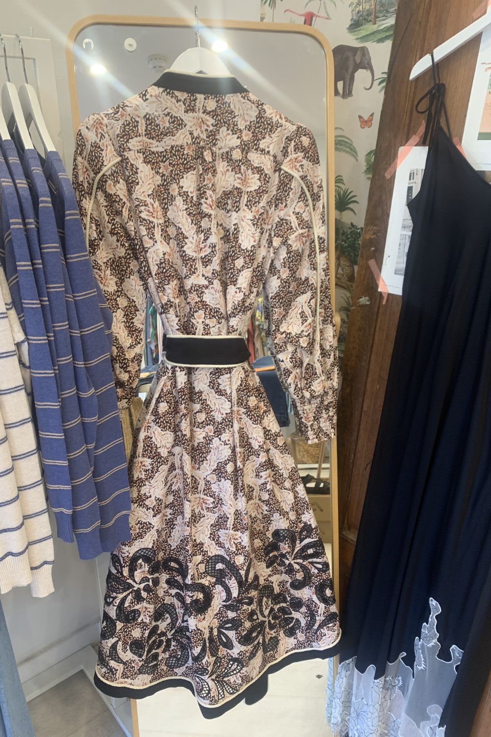 Once Was | Camille Viscose Linen Curved Hem Placement Embroidered Dress | Russet Palm - Dutch Hideout