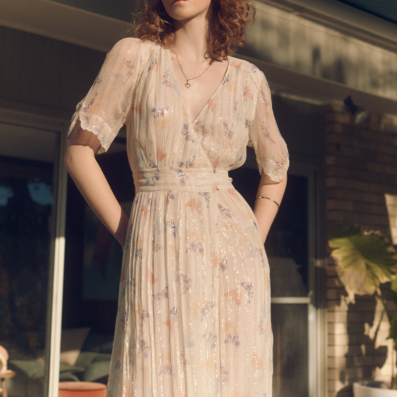 Marie Louise de Monterey | Brigitte Dress | Mica Print Ecru