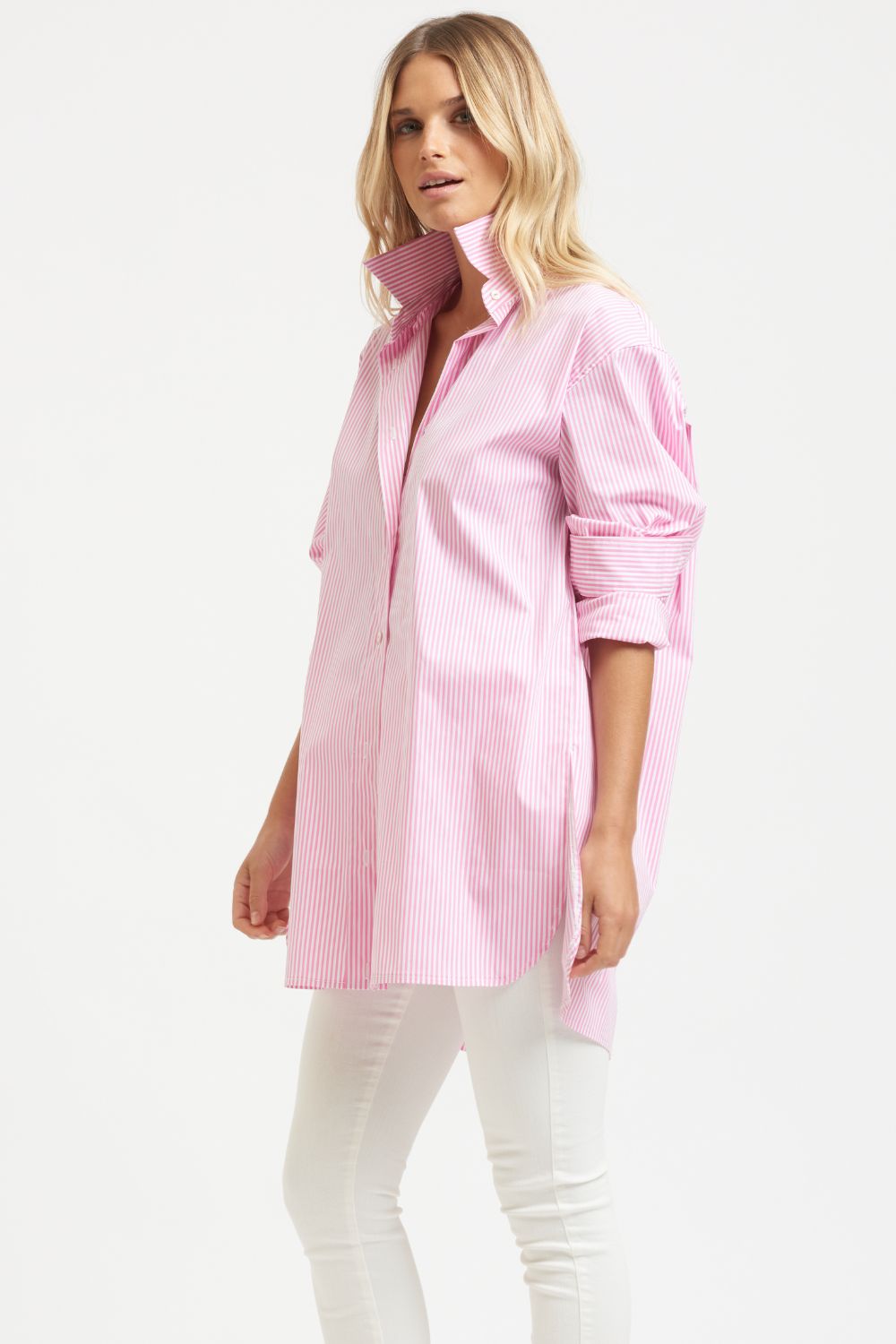 Shirty | The Boyfriend Oversized Shirt | Pink Skinny Stripe