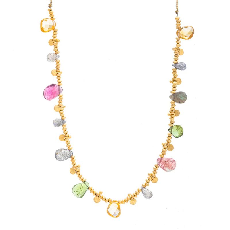 Ruby Teva | Tourmaline & Citrine gold charm string necklace