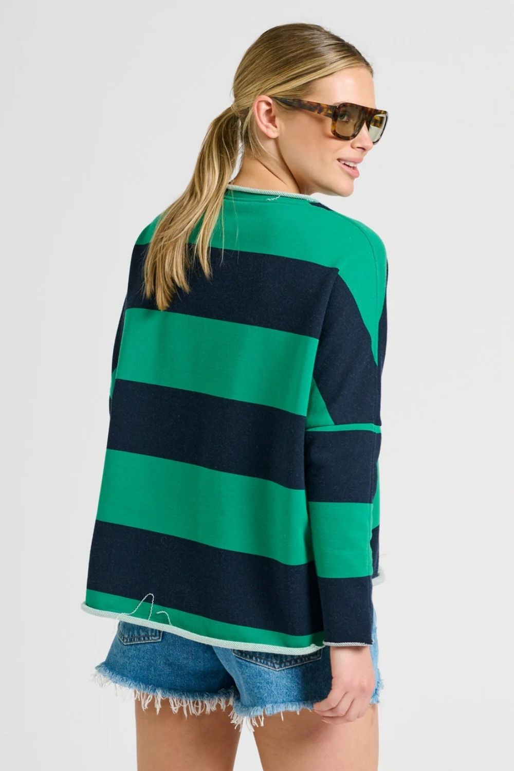 Shirty | Raw LET THEM Long Sleeve Sweatshirt | Green & Navy Stripe - Dutch Hideout