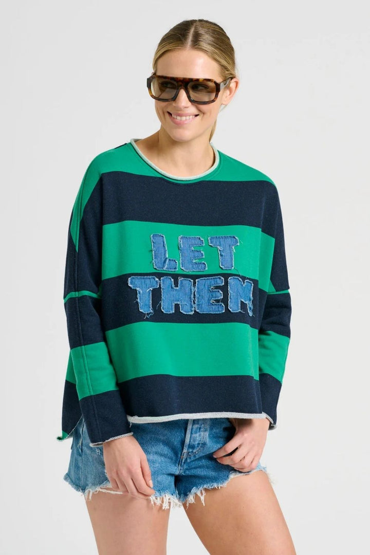 Shirty | Raw LET THEM Long Sleeve Sweatshirt | Green & Navy Stripe - Dutch Hideout