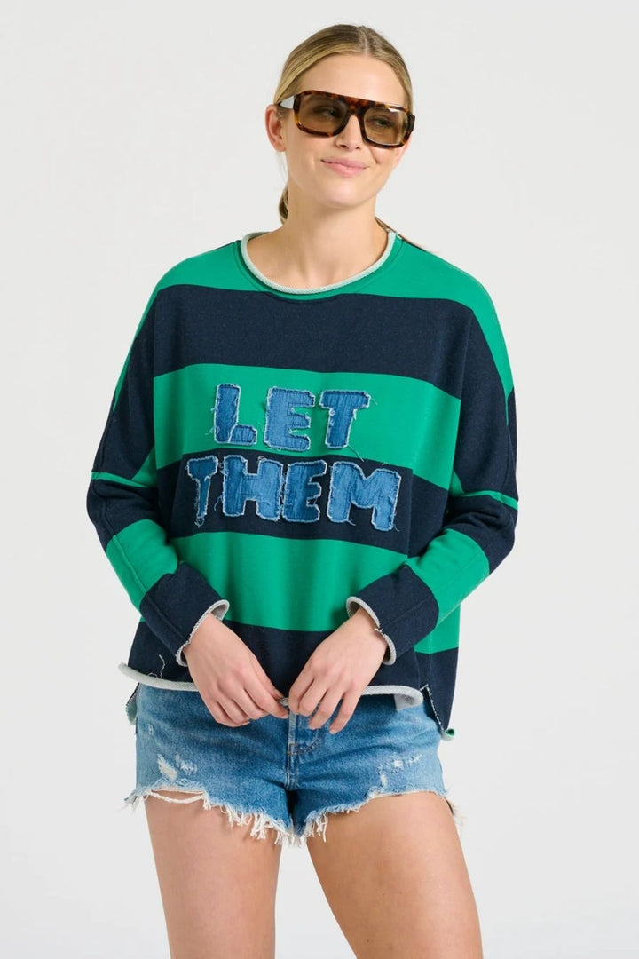 Shirty | Raw LET THEM Long Sleeve Sweatshirt | Green & Navy Stripe - Dutch Hideout