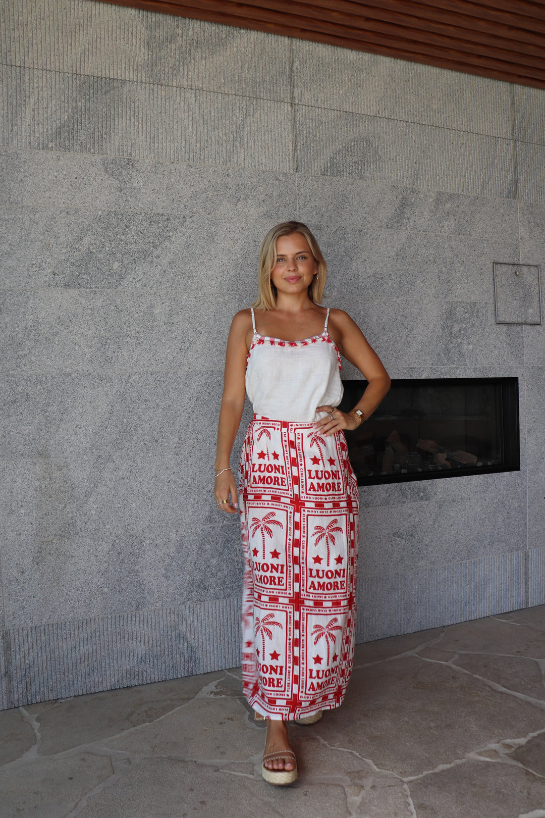 Luoni | Luella Cami with Trim | White with Red & White Trim