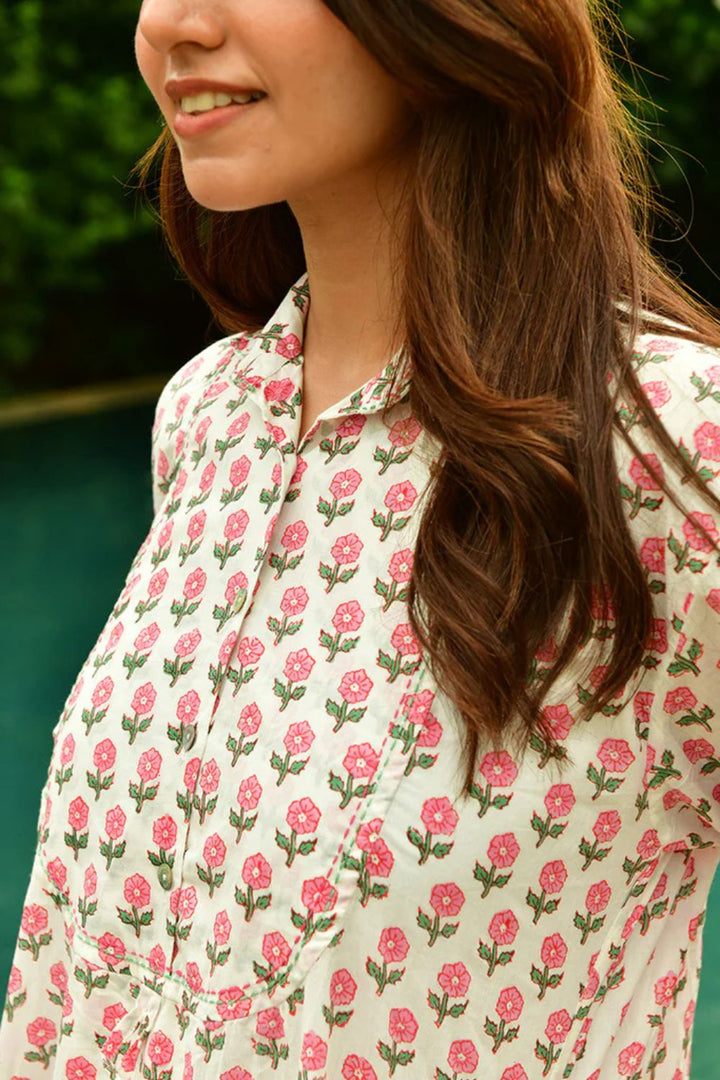 Mandalay Designs | Small Marigold Midi ShirtDress | White