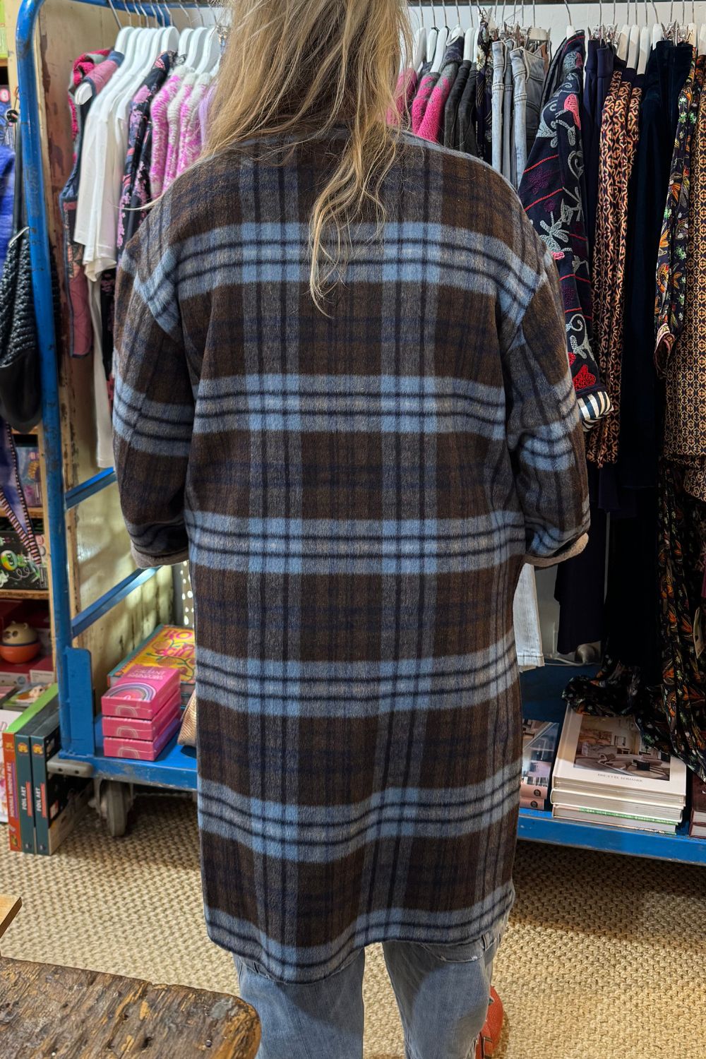 Reversible Built in Scarf Coat | Grey / Blue