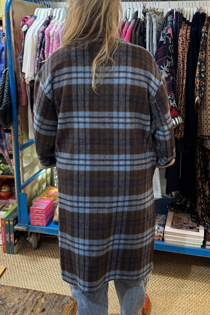 Reversible Built in Scarf Coat | Grey / Blue