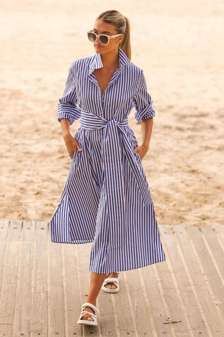 Shirty | Luna Oversized Long Shirtdress | Blue / White Stripe