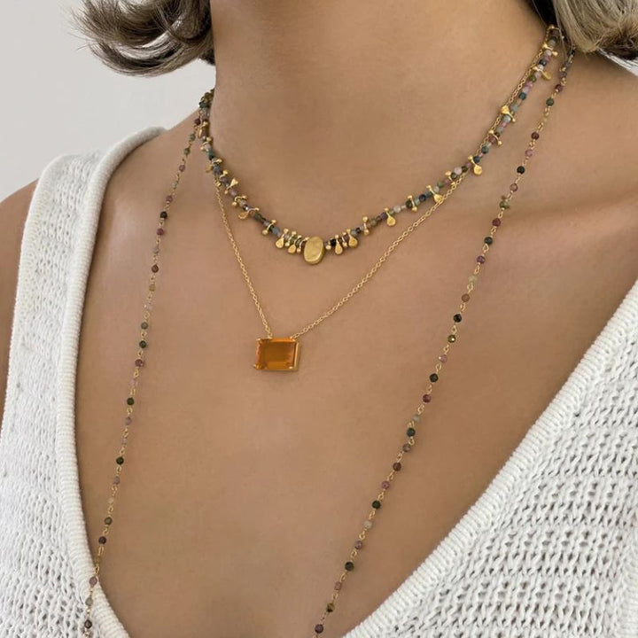 Ruby Teva | Multi Tourmaline Gold Nugget Necklace