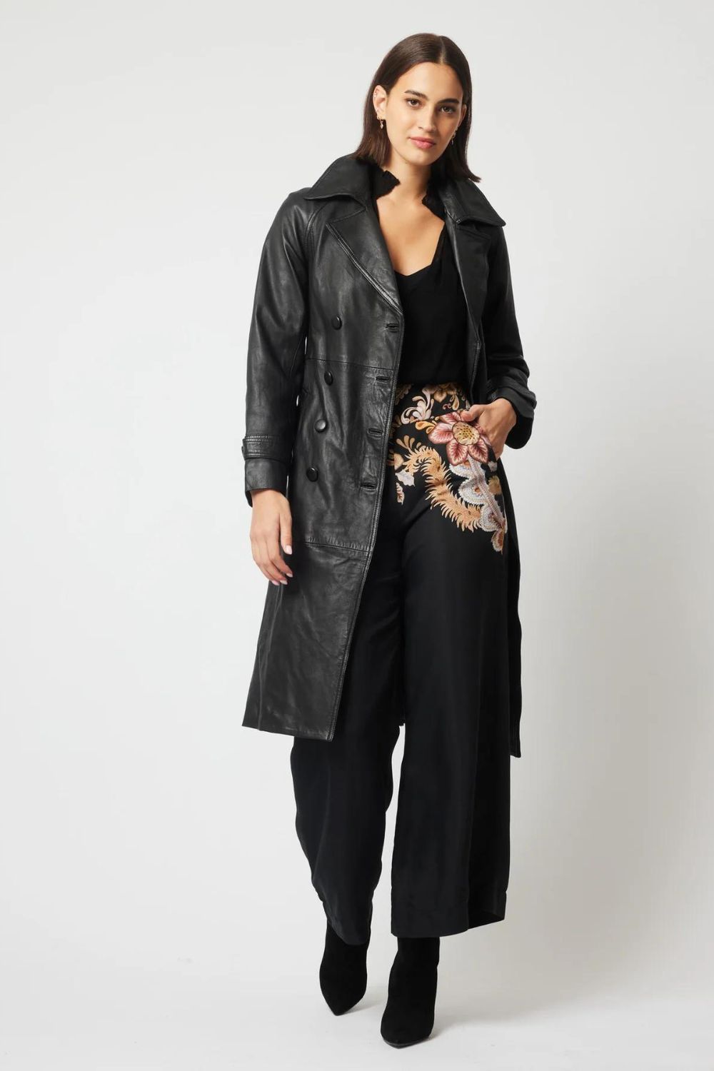 Once Was | Astra Leather Trench Coat | Black