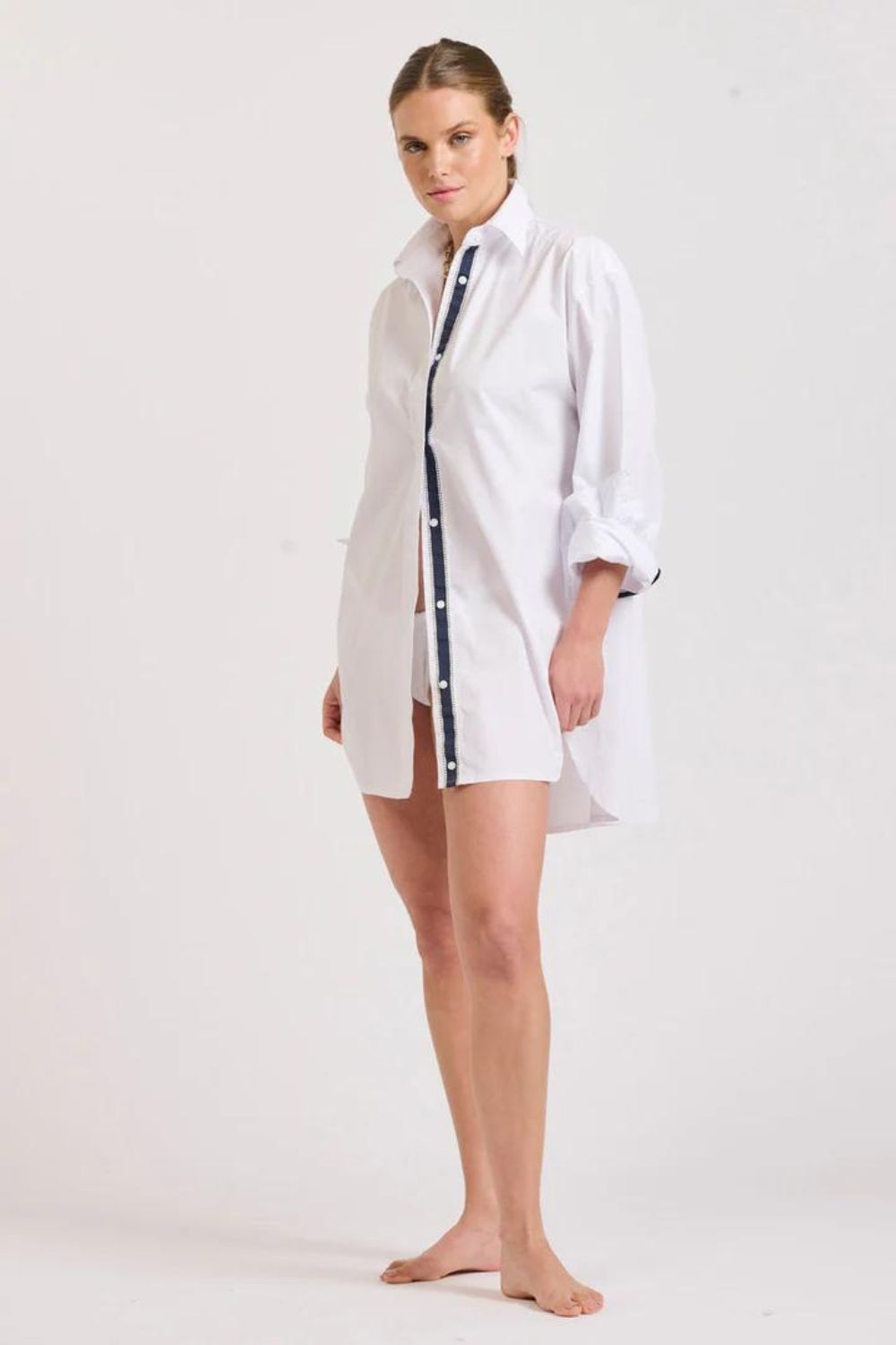 Shirty | The Boyfriend Shirt | White / Navy Trim