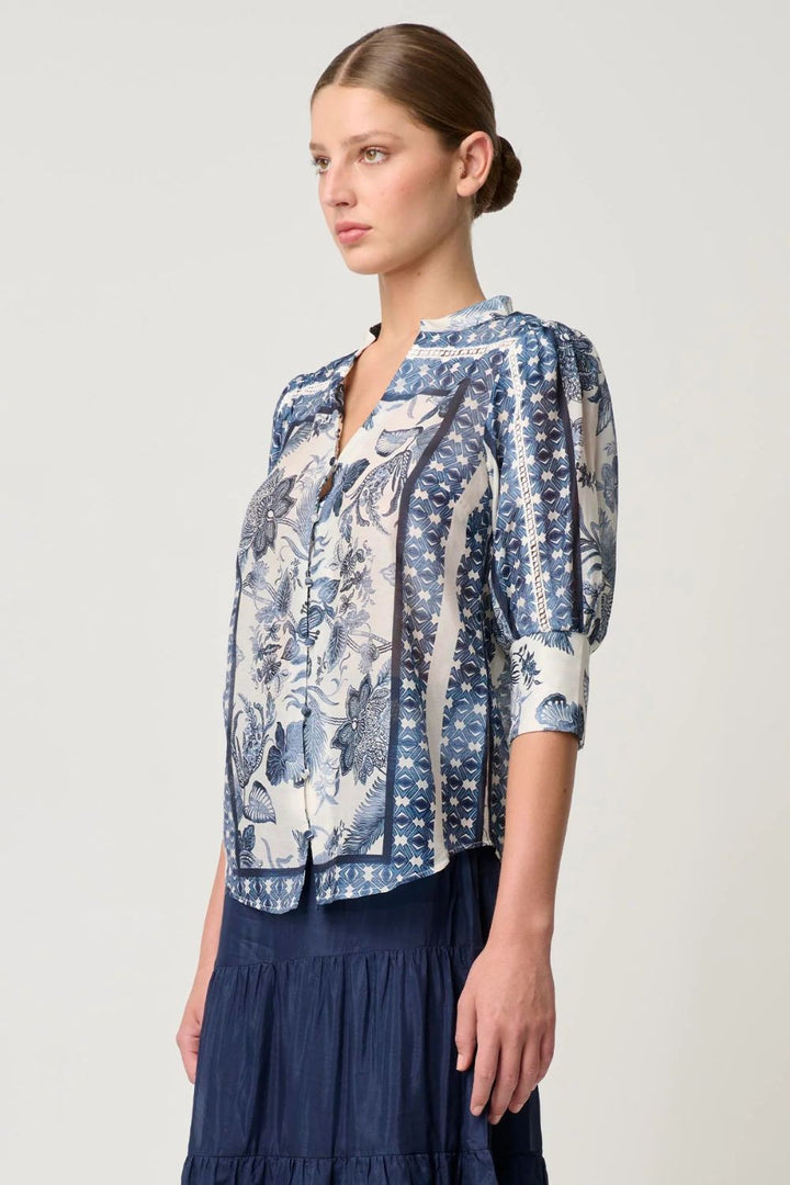 Once Was | Bijou Cotton Silk Shirt | Ink Fle' Print