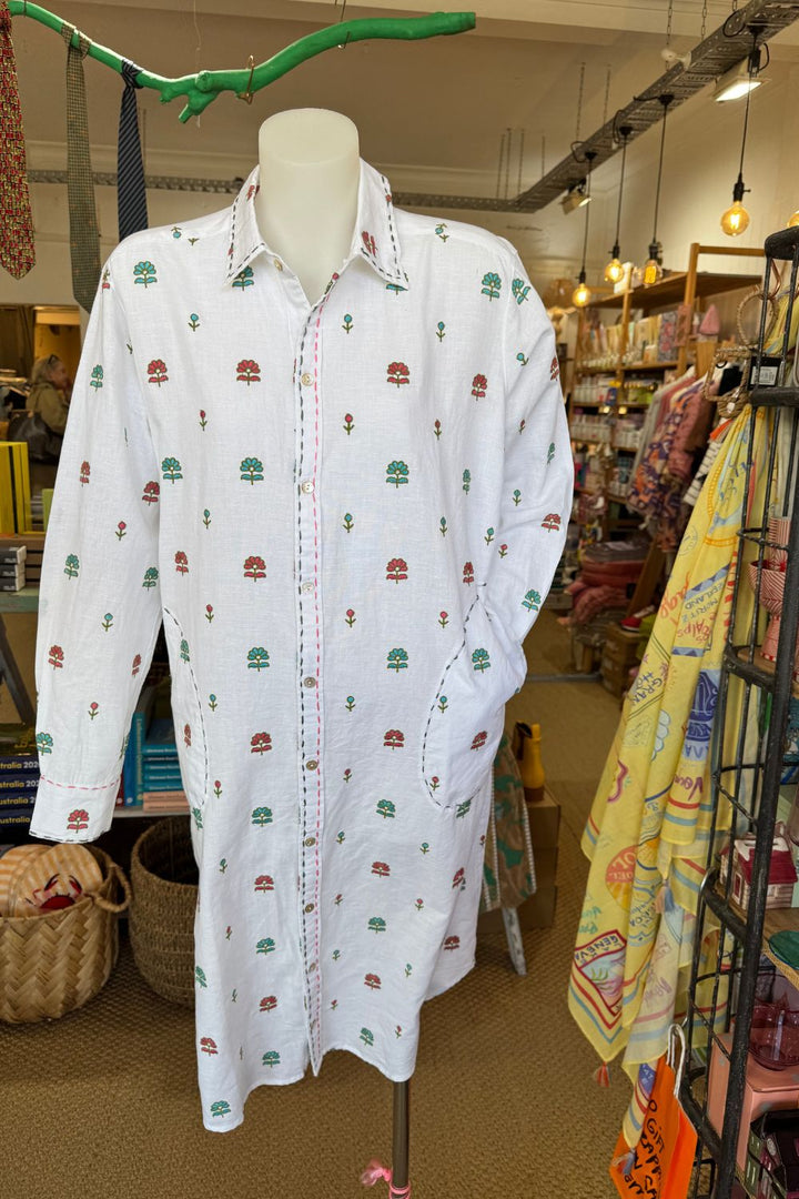 Mandalay Designs | Ditsy Flower Embroidered Shirtdress | White