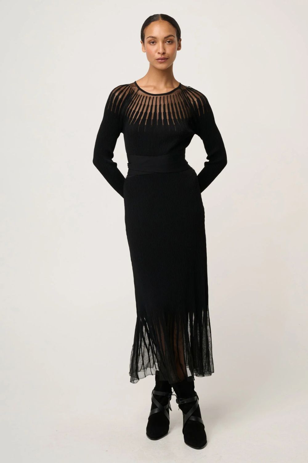 Once Was | Rhiannon Viscose Nylon Sheer Knit Dress | Black - Dutch Hideout
