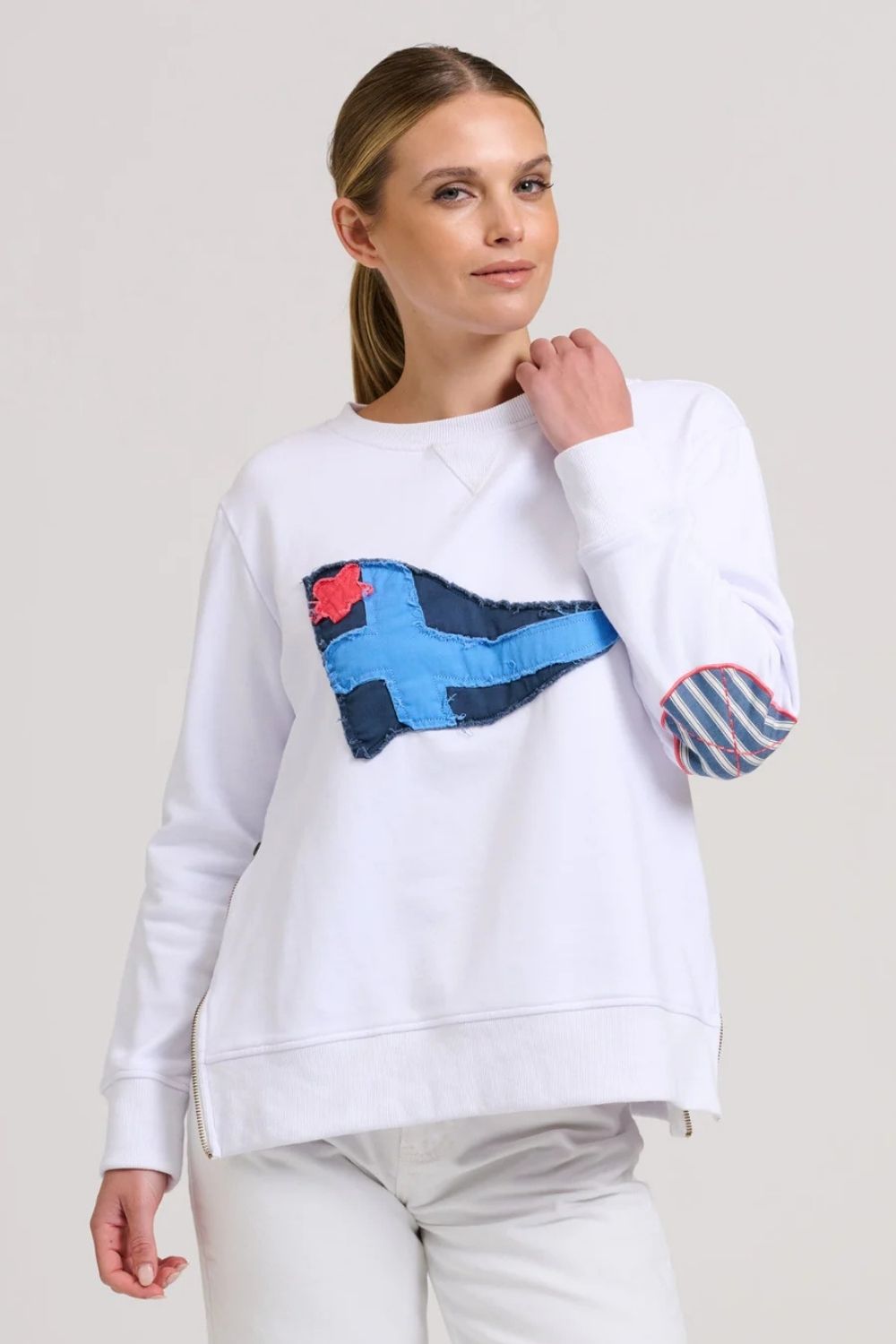 Shirty | Classic Zipside Navel Flag | White / Navy - Dutch Hideout