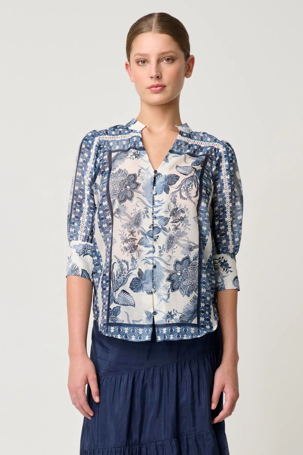 Once Was | Bijou Cotton Silk Shirt | Ink Fle' Print