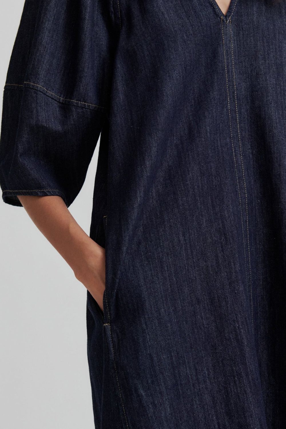 Second Female | Dera V Neck Denim Dress | Dark Blue Denim - Dutch Hideout