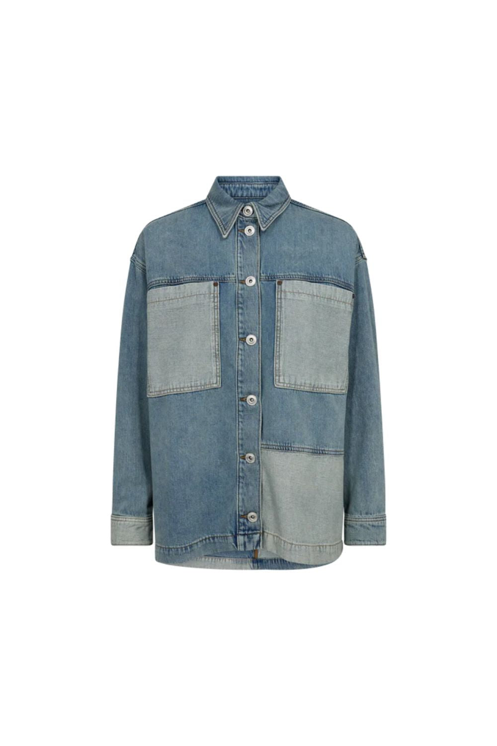 Mos Mosh I Lydia Block Shirt I Mid Blue