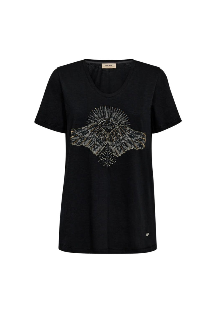 Mos Mosh | Nadine O-SS Deco Tee | Black - Dutch Hideout