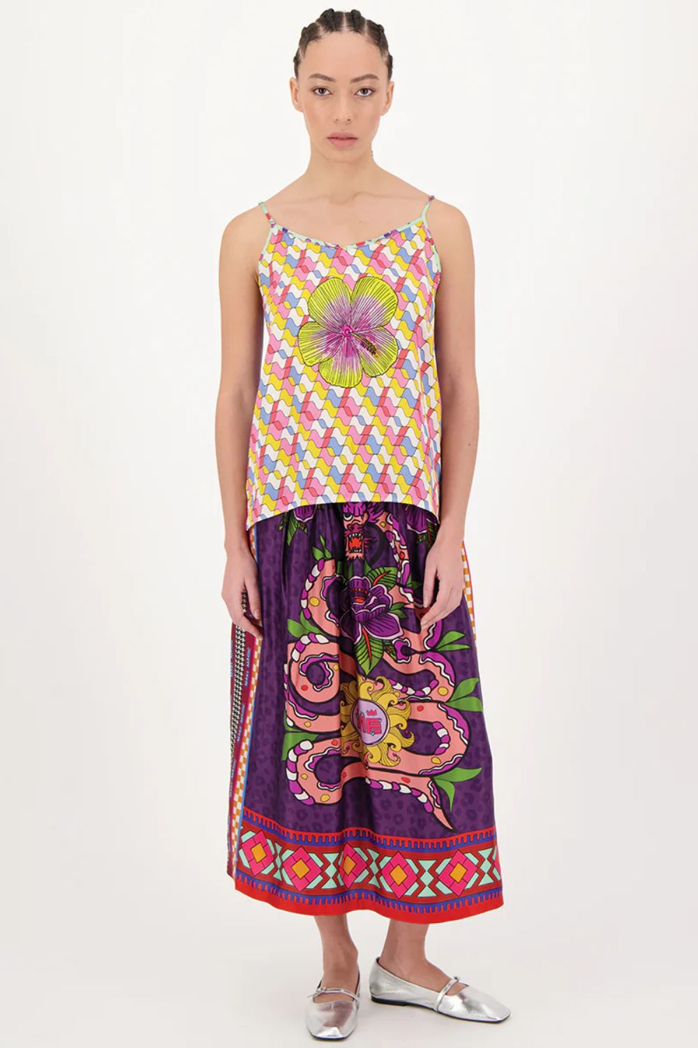 Me369 | Vanessa Printed Dragon Midi Skirt