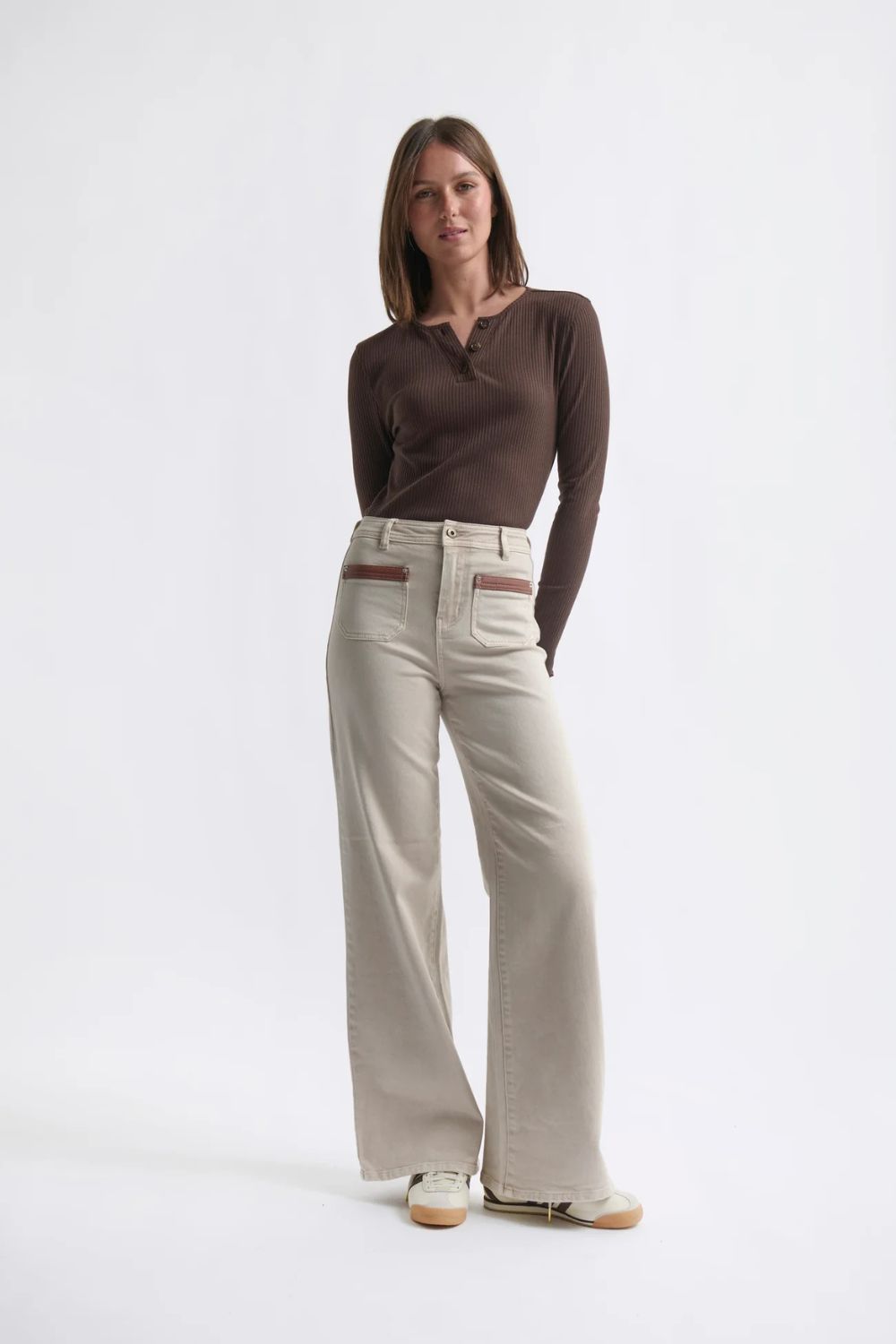 Kireina | Harper Jean | Leather Pocket | Sand