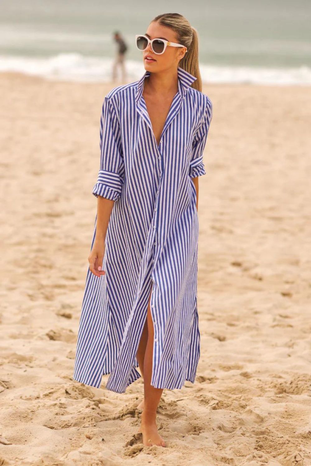 Shirty | Luna Oversized Long Shirtdress | Blue / White Stripe