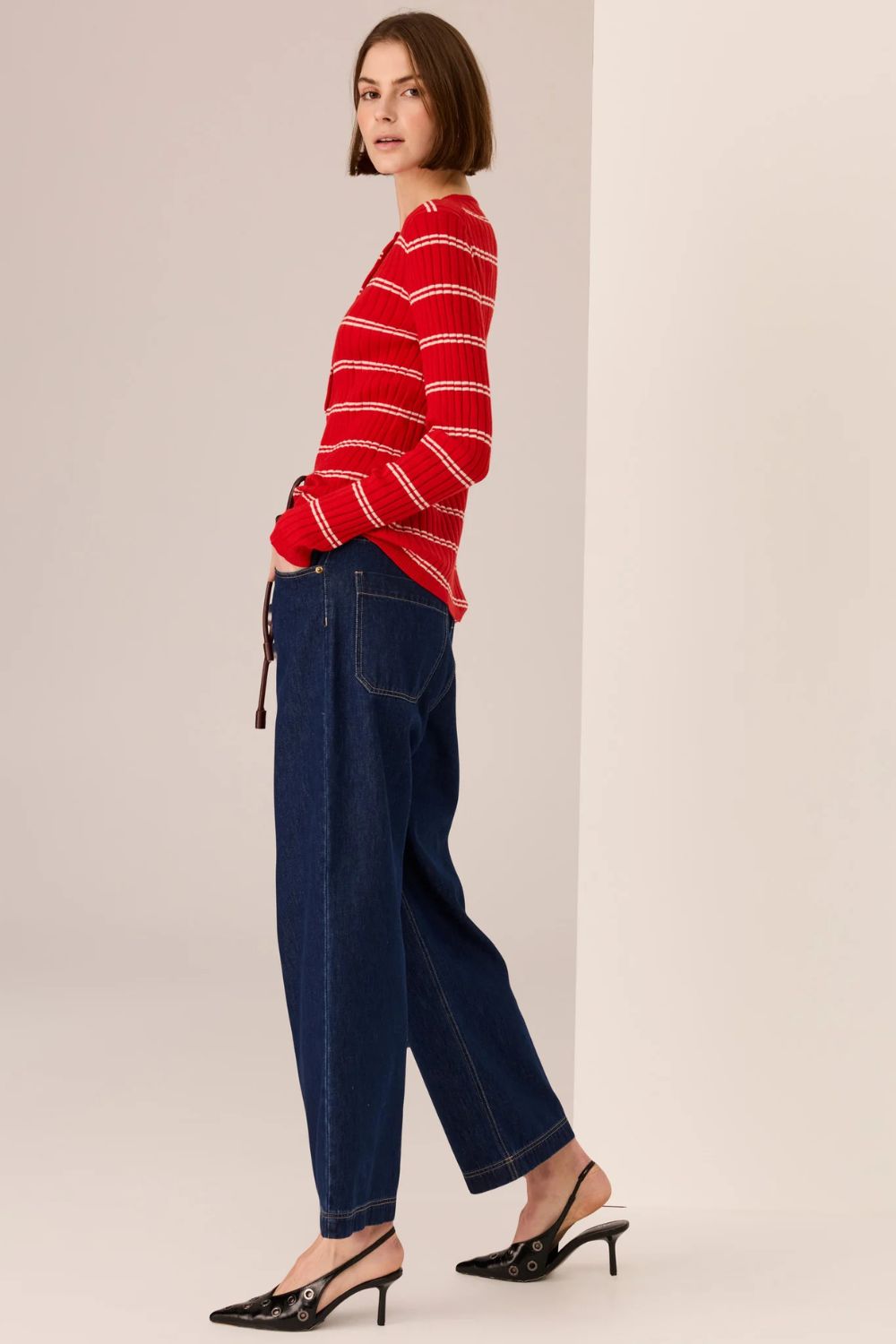 POL Clothing | Tate Henley Knit | Red / White - Dutch Hideout