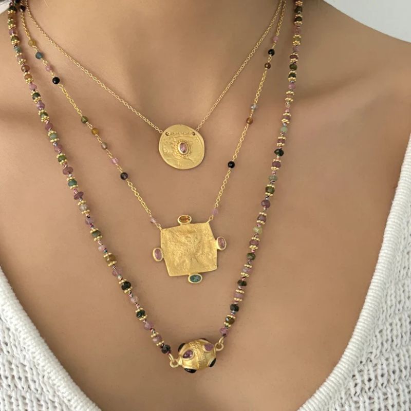 Ruby Teva | Adjustable Multi Tourmaline Gold Necklace