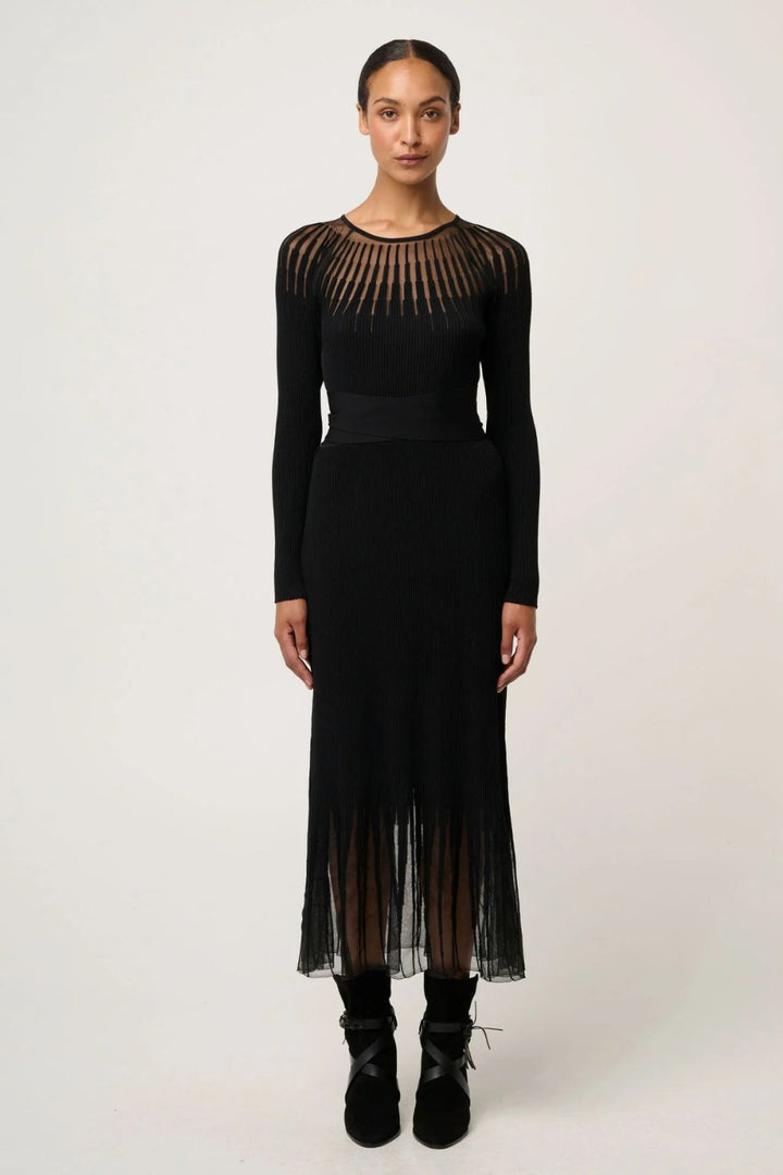 Once Was | Rhiannon Viscose Nylon Sheer Knit Dress | Black - Dutch Hideout