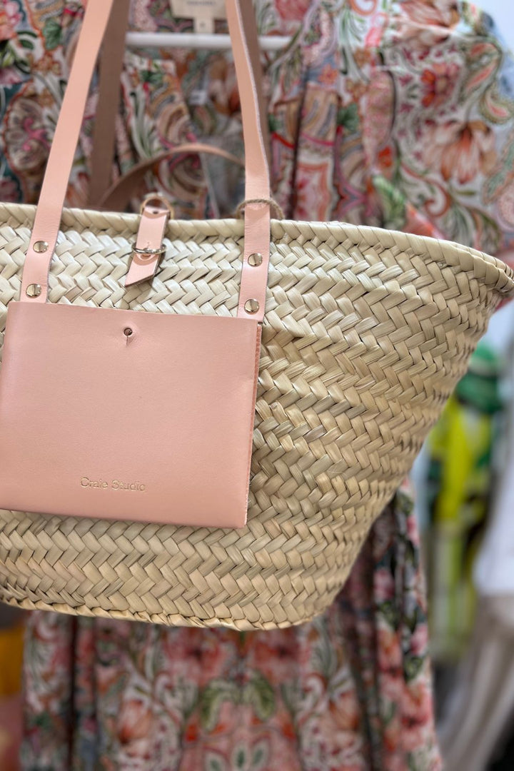 Craie Studio | Panier II Doum & Calf Leather Basket | Peche (Peach)