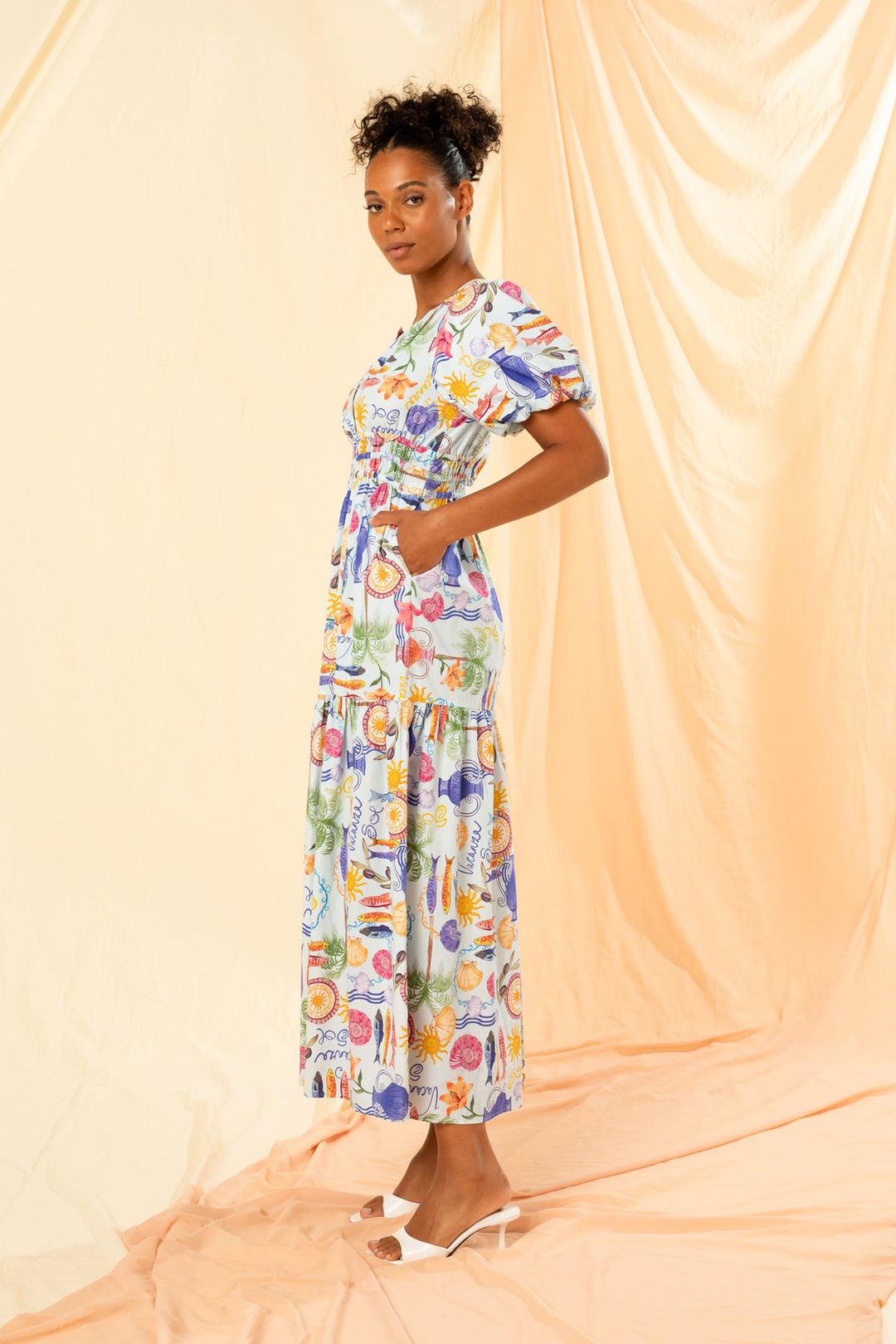 Kachel | Roma Shirred Waist Maxi Dress - Blu Holiday