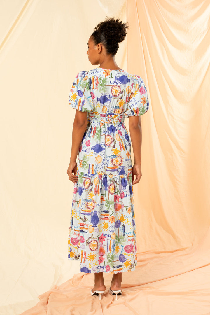 Kachel | Roma Shirred Waist Maxi Dress - Blu Holiday