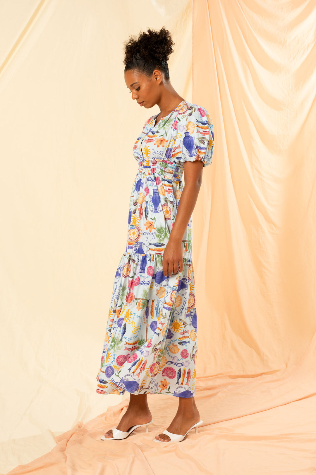 Kachel | Roma Shirred Waist Maxi Dress - Blu Holiday