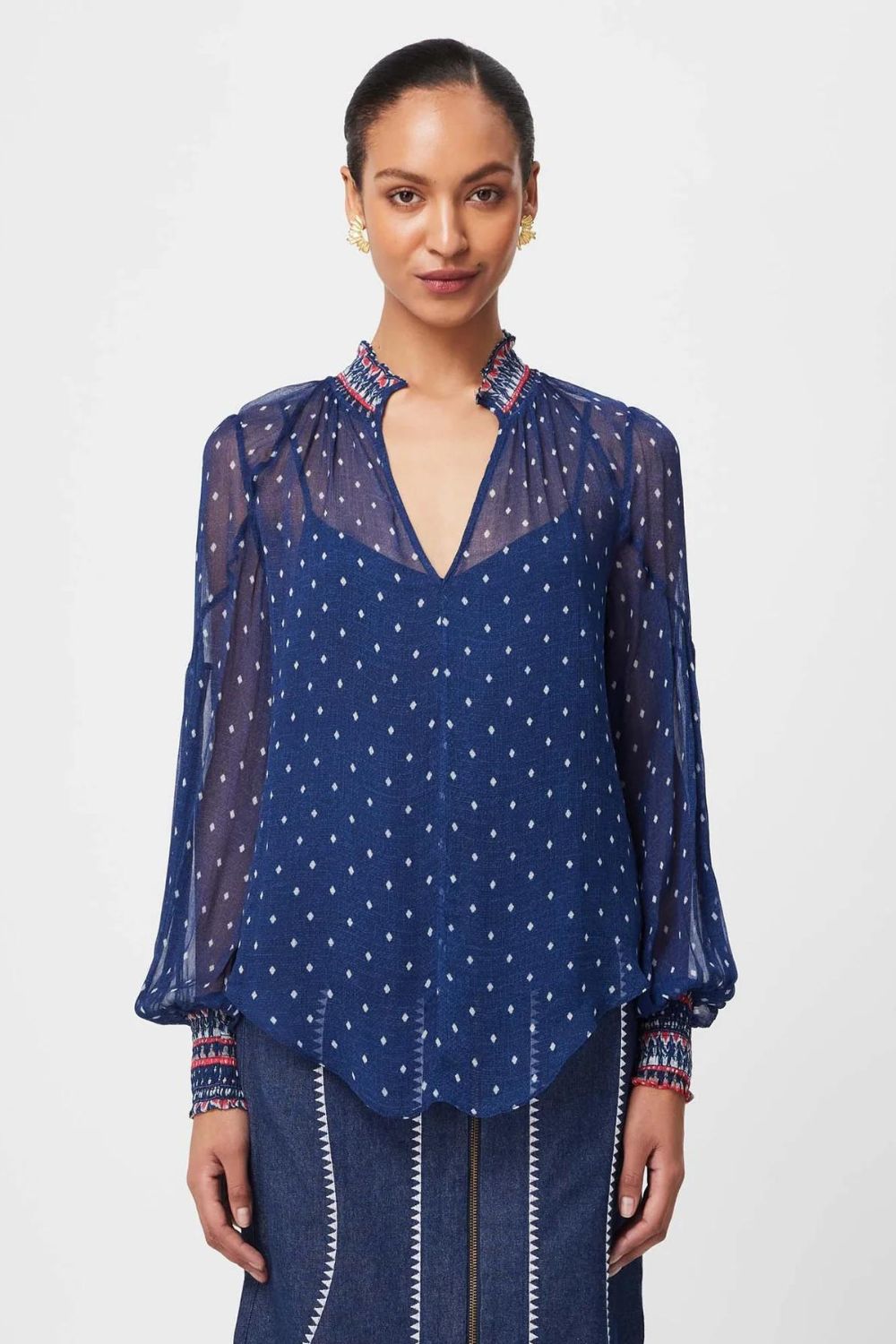 Once Was | Phoenix Viscose Chiffon Blouse | Lapis Spot