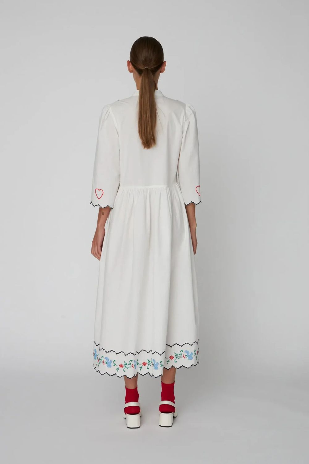 Stella Nova | Coloured Embroidered Loose Dress | Off White