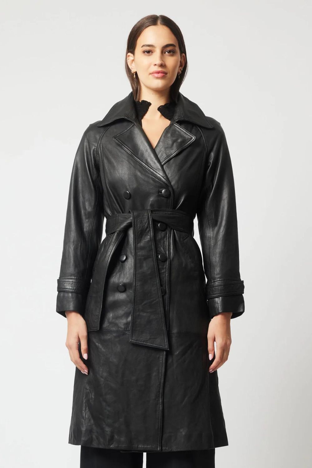 Once Was | Astra Leather Trench Coat | Black