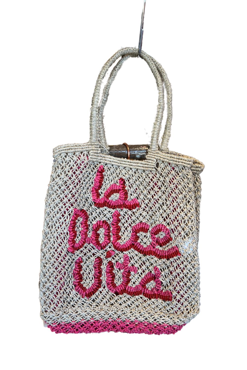 The Jacksons | Lottie Jute Bag La Dolce Vita | Natural/Hot Pink/Scarlet