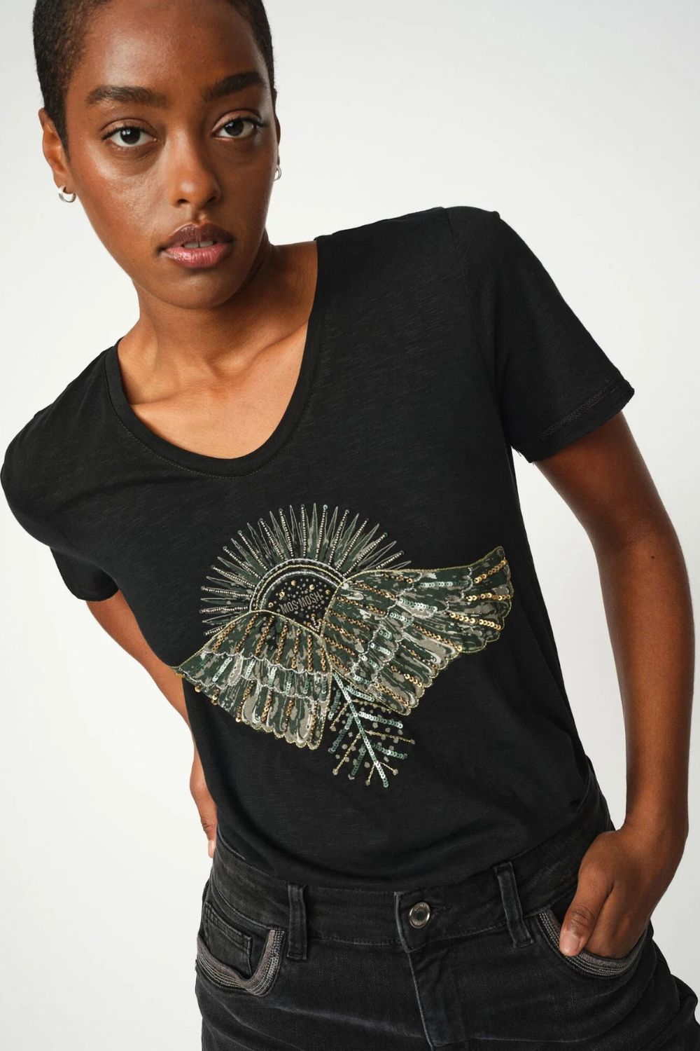 Mos Mosh | Nadine O-SS Deco Tee | Black - Dutch Hideout