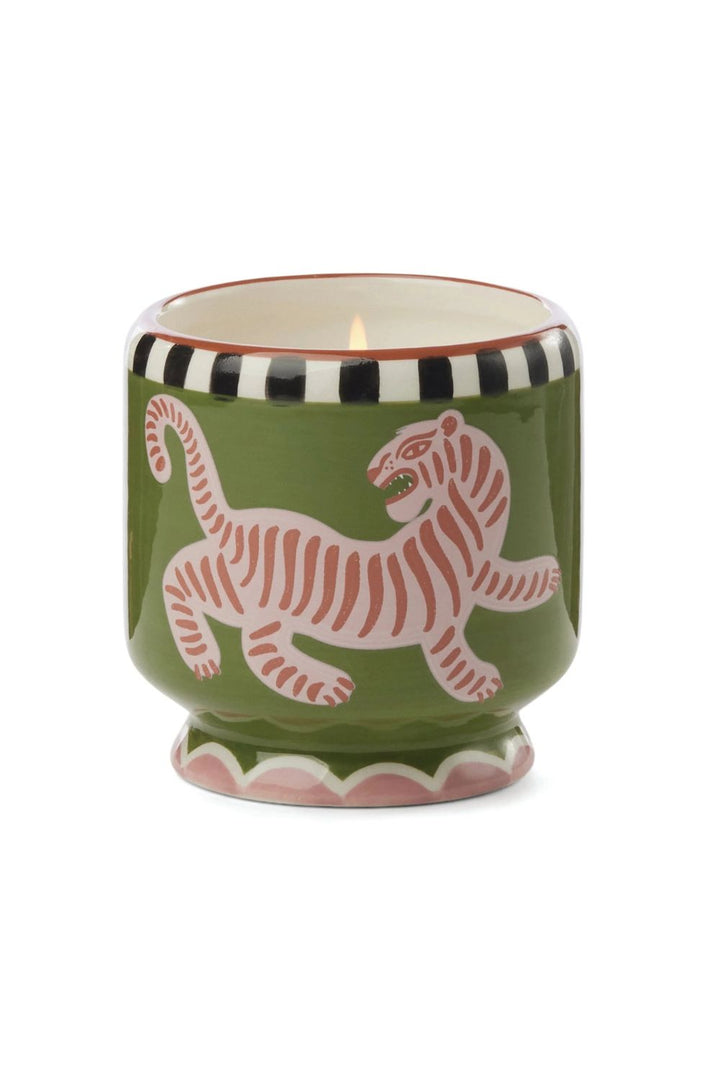 PaddyWax | A Dopa 8oz Handpainted 'Tiger 'Ceramic Candle | Black Cedar & Fig