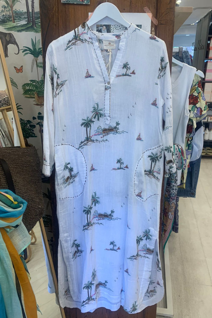 Mandalay Designs | Yas Palms Maxi Dress | White / Multi