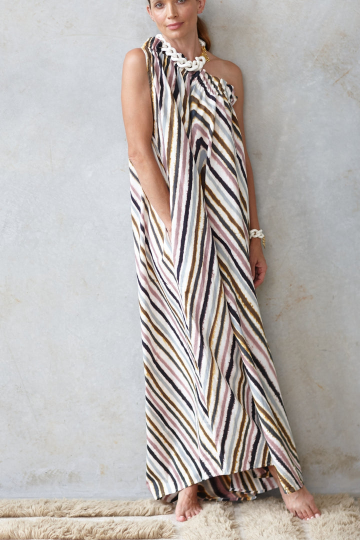 Natasha the label | Erica One Shoulder Maxi Dress | Cirque Stripe Print
