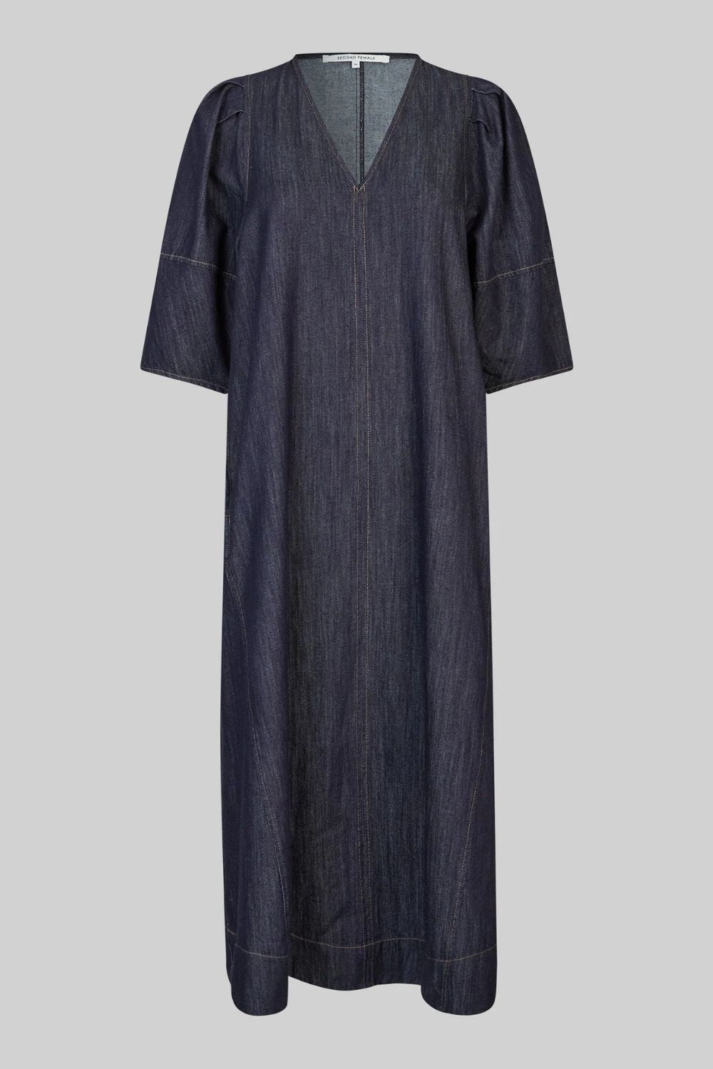 Second Female | Dera V Neck Denim Dress | Dark Blue Denim - Dutch Hideout