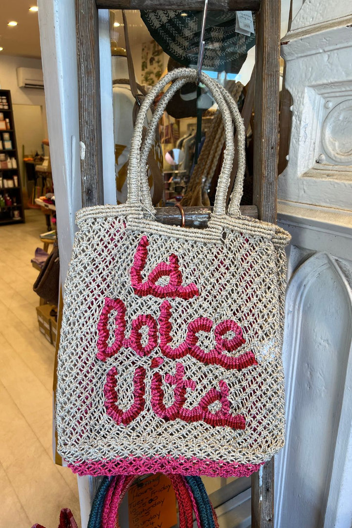 The Jacksons | Lottie Jute Bag La Dolce Vita | Natural/Hot Pink/Scarlet