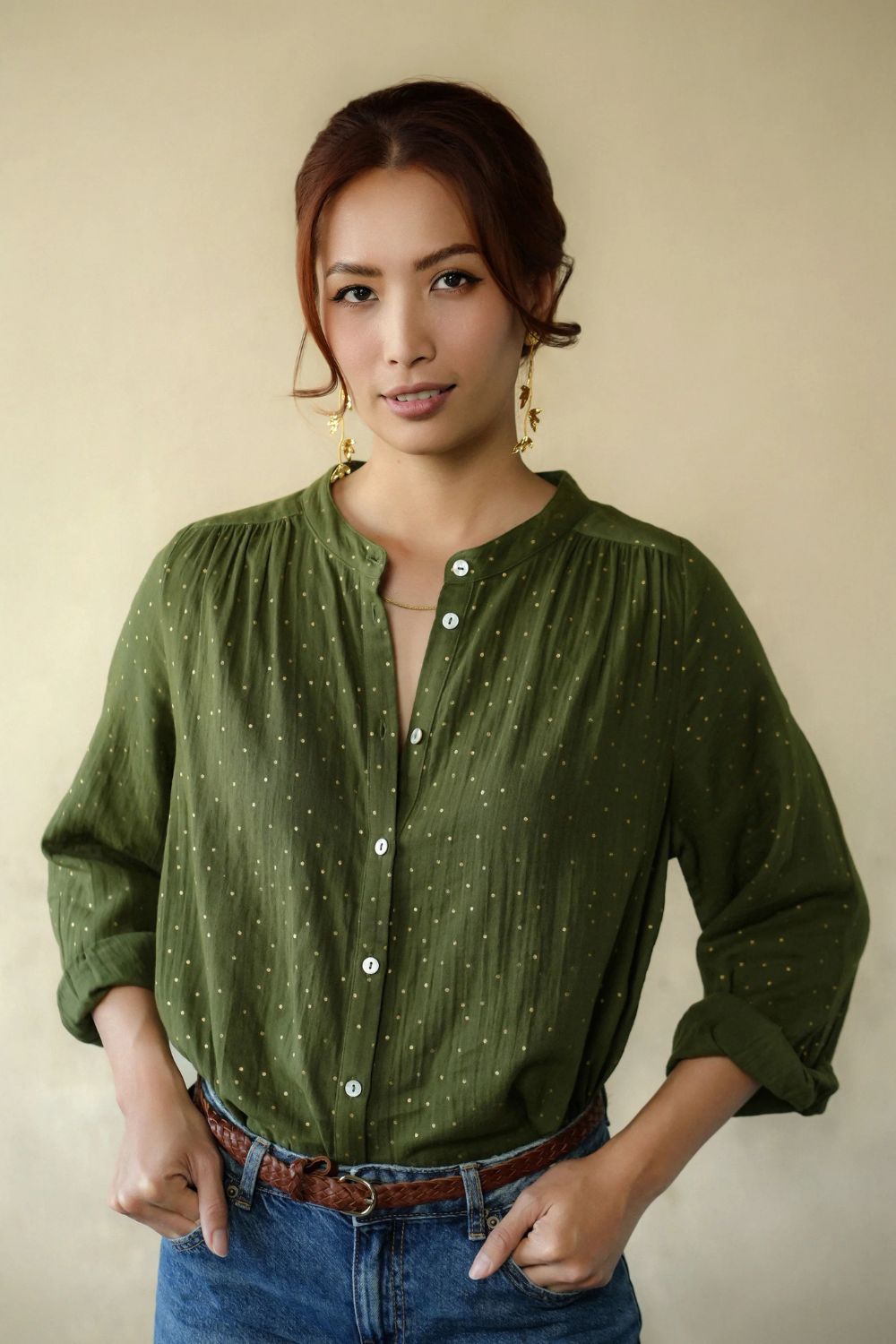 Marie Louise De Monterey | Ines Gold Dots | Khaki - Dutch Hideout