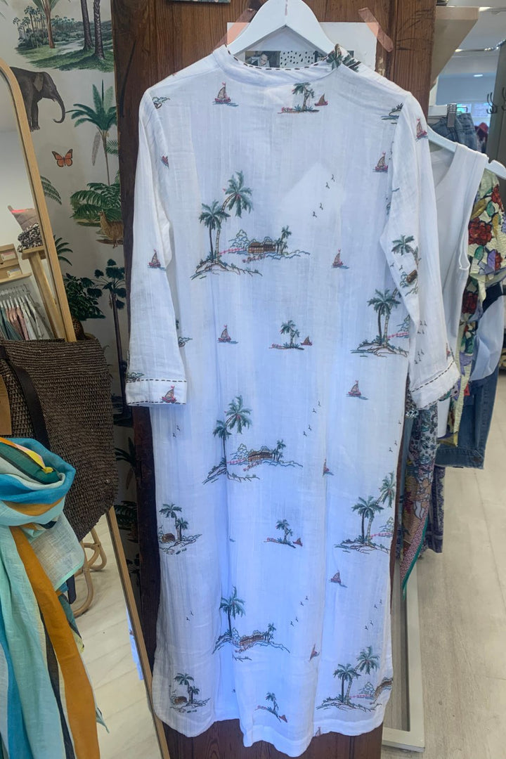 Mandalay Designs | Yas Palms Maxi Dress | White / Multi