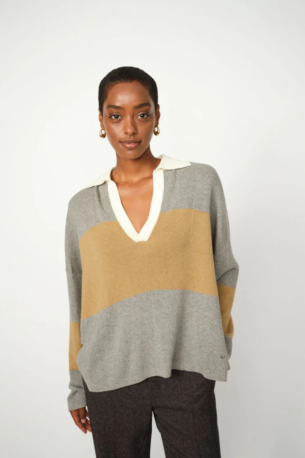 Mos Mosh | MMWylie Tani Bold Stripe Knit | True Camel - Dutch Hideout