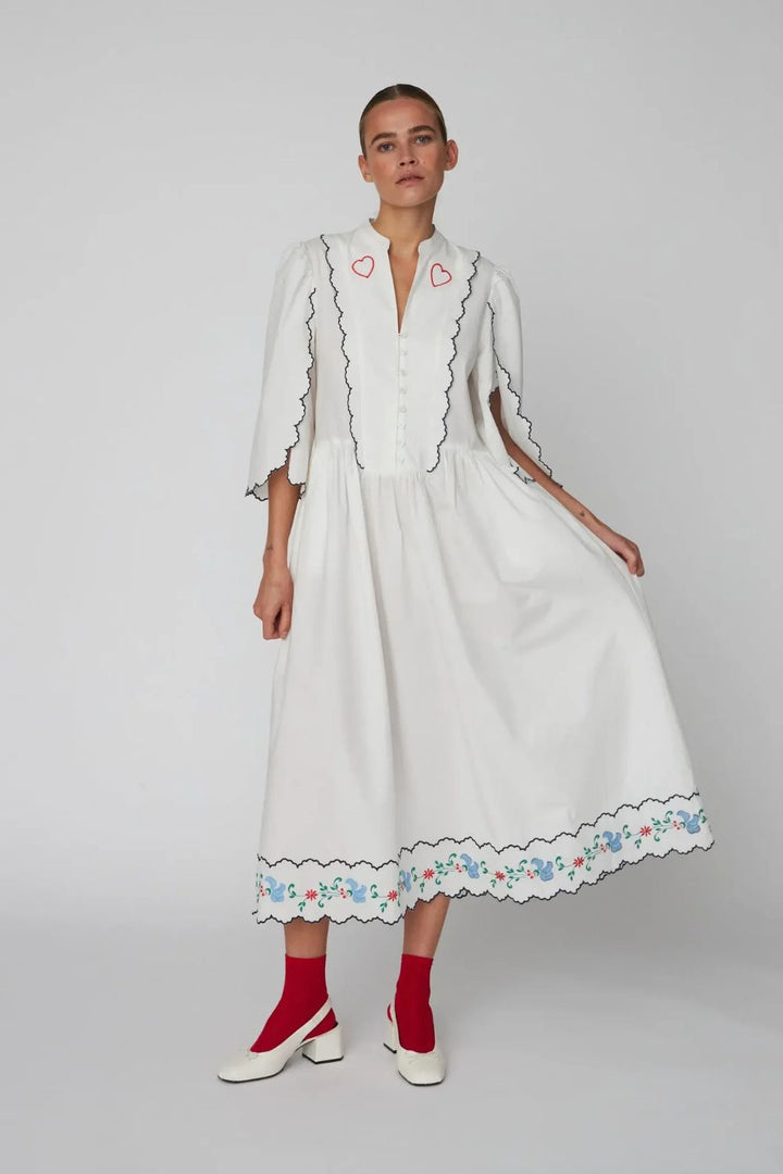 Stella Nova | Coloured Embroidered Loose Dress | Off White