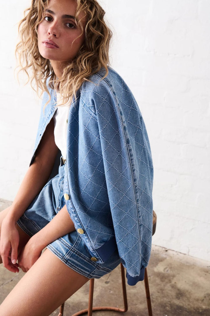 Kireina | Sabrina Bomber | Check Stitch - 70s Blue
