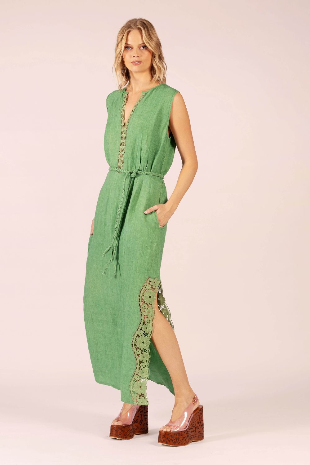 LOLA | Stella Linen & Lace Maxi | Emerald Linen