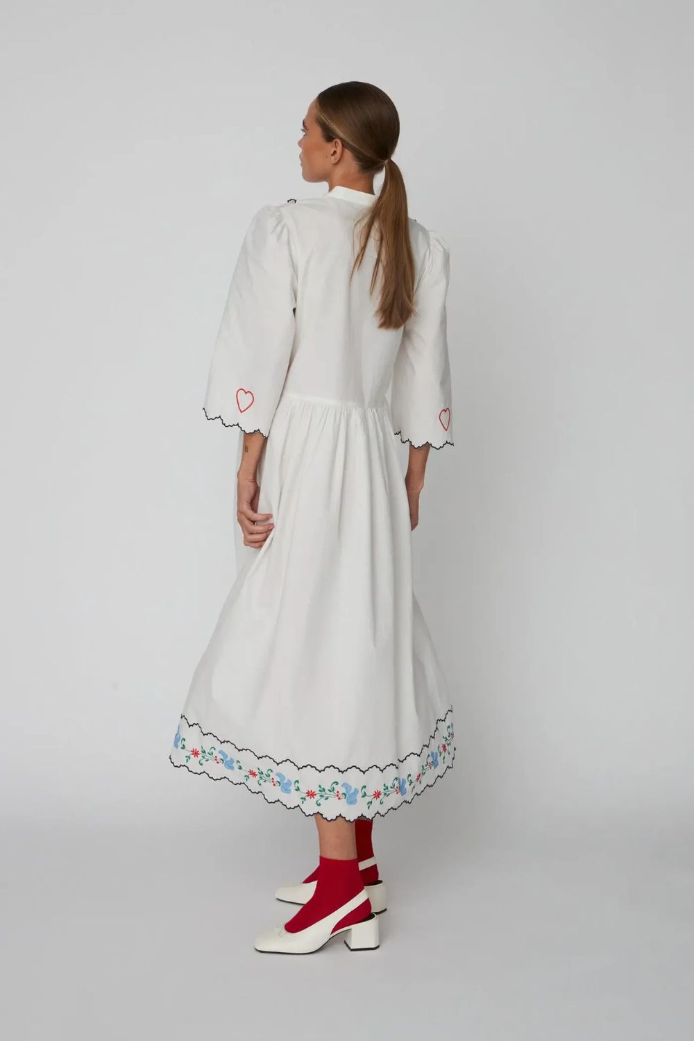 Stella Nova | Coloured Embroidered Loose Dress | Off White